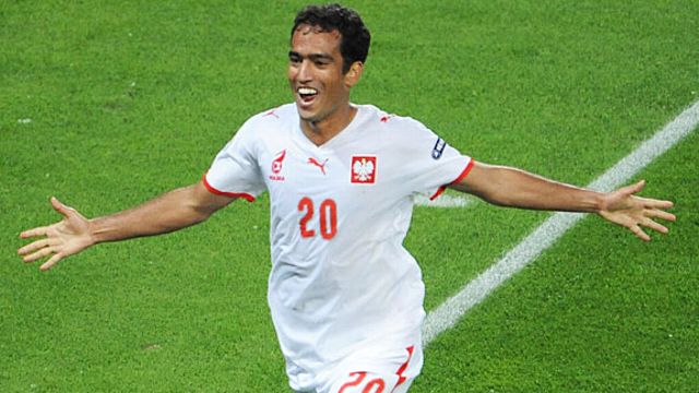 Poland's Roger Guerreiro celebrates his goal at Euro 2008